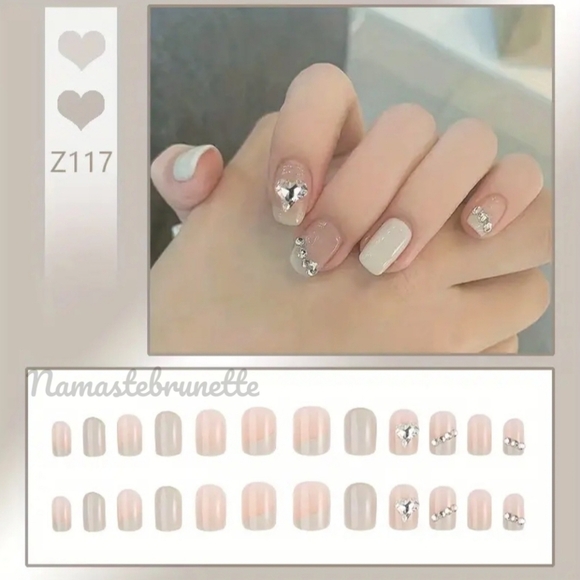 2/$16 Rhinestone Heart French Manicure Press On Nails - Picture 6 of 15
